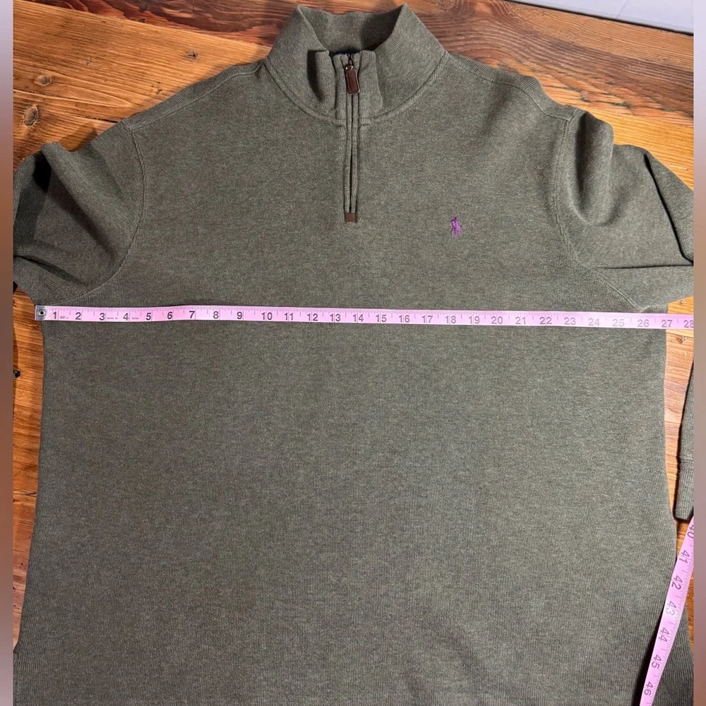Polo Ralph Lauren Men’s‎ Olive Green 100% Cotton 1/4 Zip Sweater Purple Pony XL